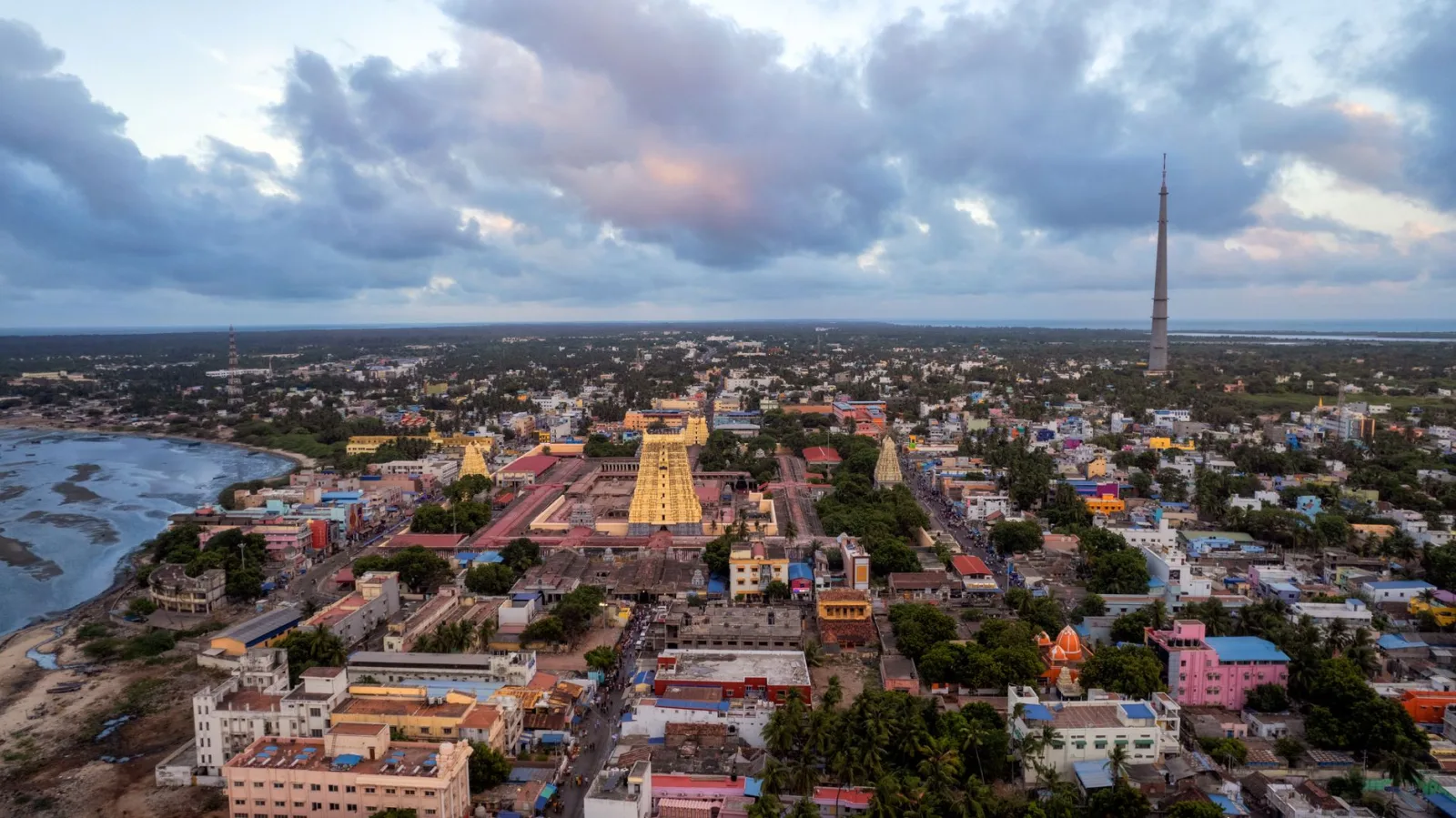 Rameshwaram temple and the surrounding seashore