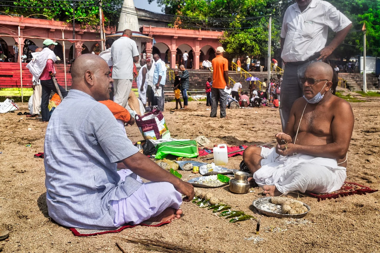 Traditional materials and participants during an ancestor rite