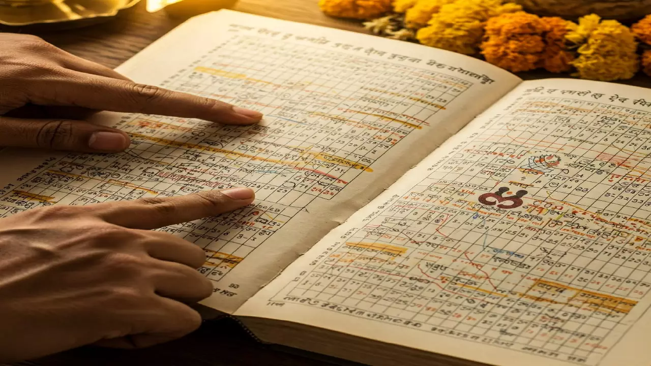Picture of a book where some print of hindu symbol - Pitrupaksha dates resources