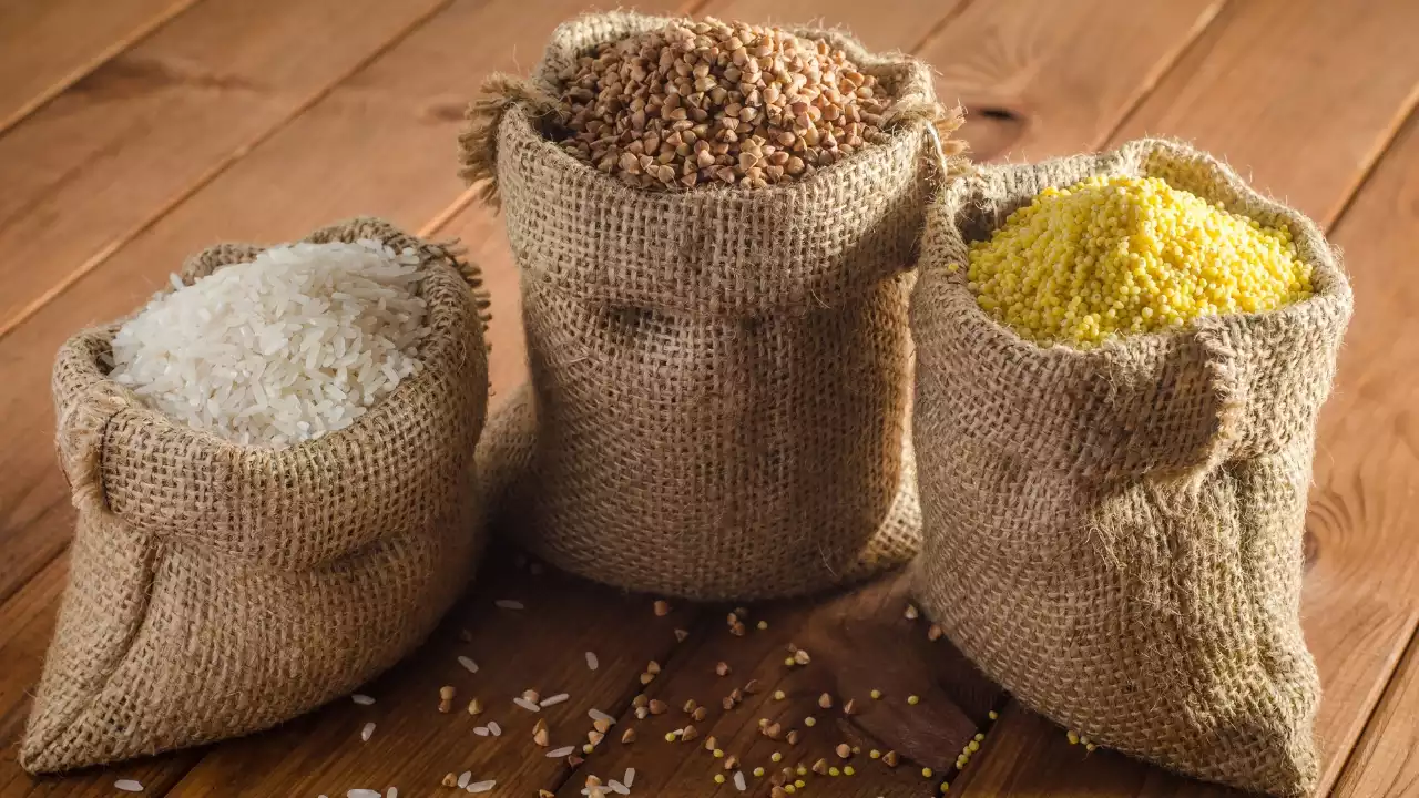 Picture of bags of pules and rice