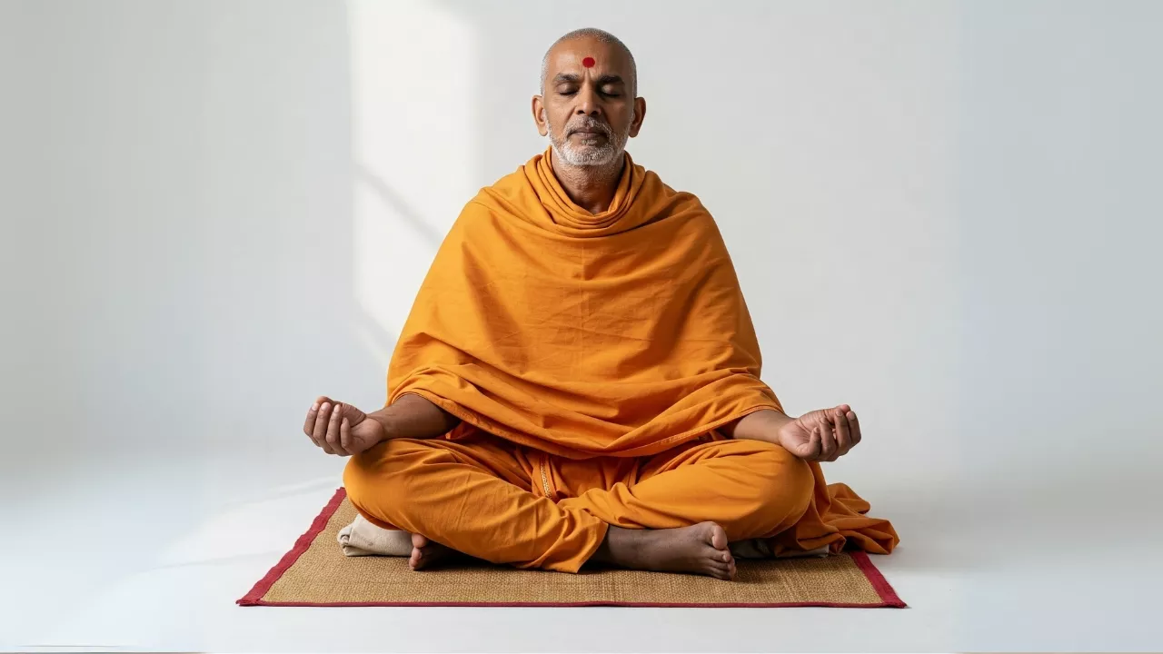 Image of pandit ji siting on ground and svadhya there mantras