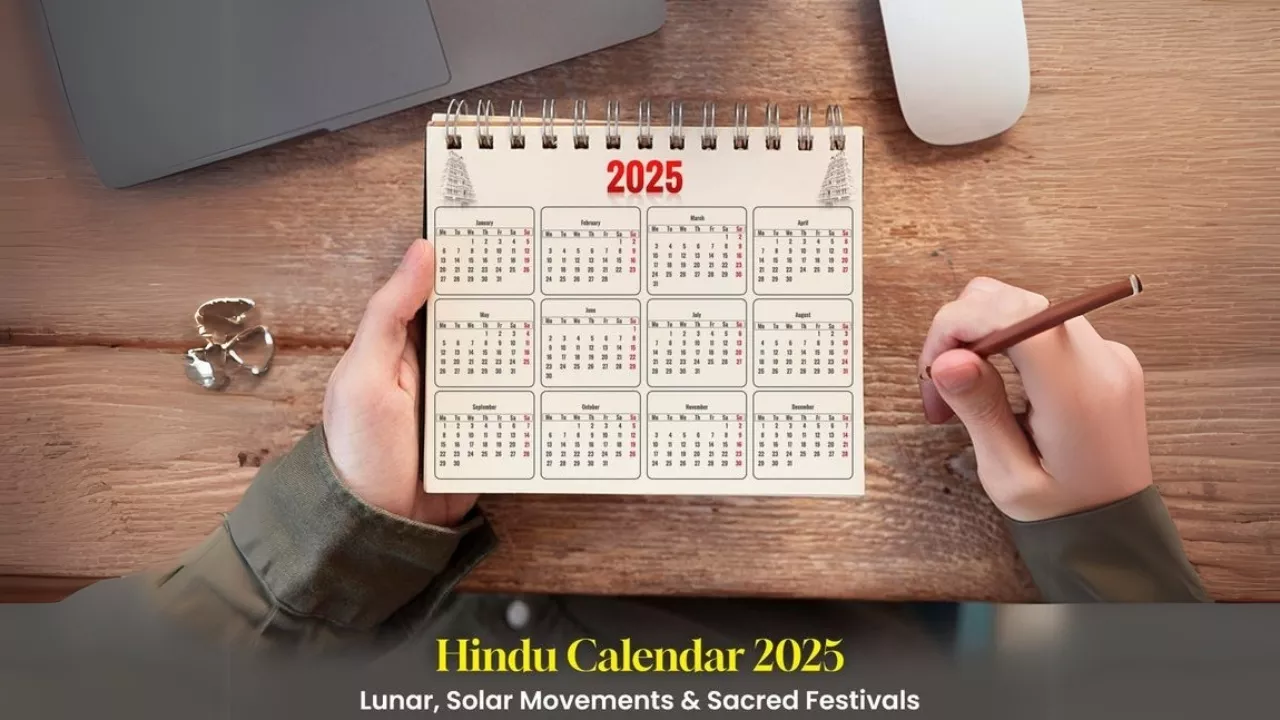 Picture of 2025 Calendar, holding a man and marks date - Panchang guide to Pitrupaksha
